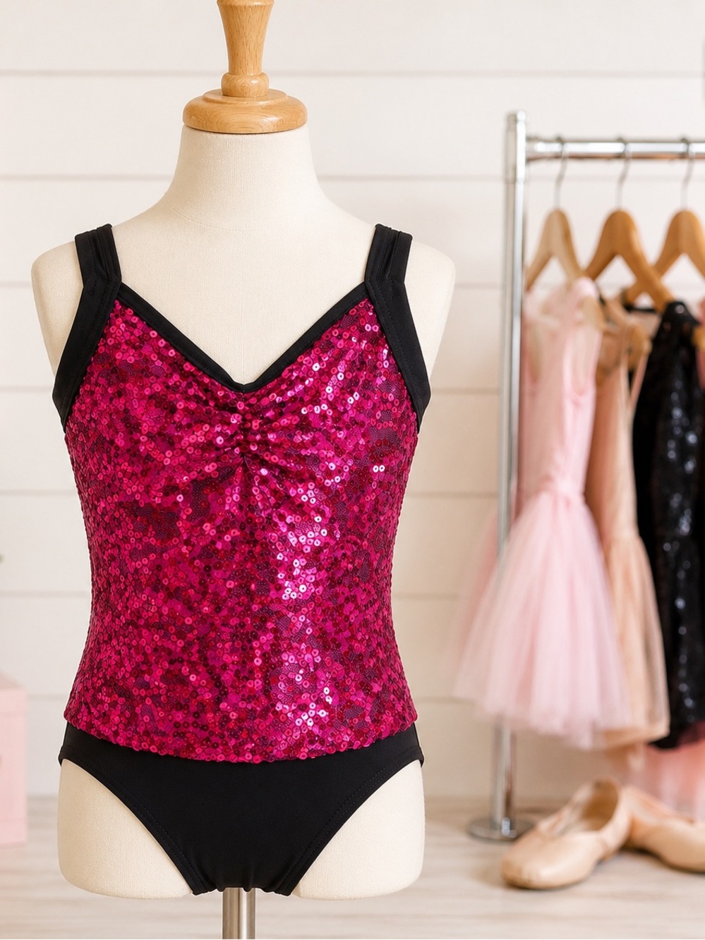 Weissman Pink Sequin Dance Costume Leotard & Scrunchie Child Medium NWT